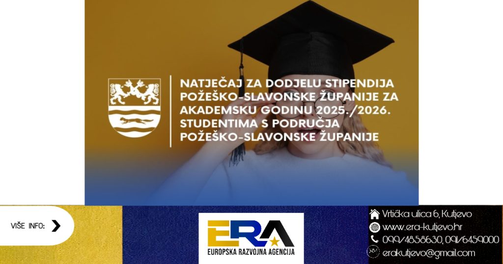 Objavljen Natječaj za dodjelu stipendija Požeško-slavonske županije za akademsku godinu 2025./2026. studentima s područja Požeško-slavonske županije