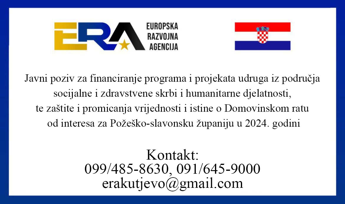 Javni poziv za financiranje programa i projekata udruga iz područja socijalne i zdravstvene skrbi i humanitarne djelatnosti, te zaštite i promicanja vrijednosti i istine o Domovinskom ratu od interesa za Požeško-slavonsku županiju u 2024. godini