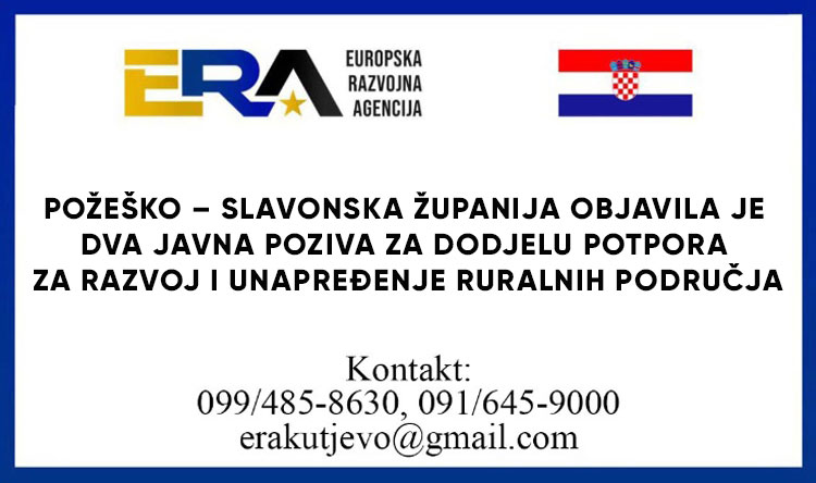 Požeško – slavonska županija objavila je dva javna poziva za dodjelu potpora za razvoj i unapređenje ruralnih područja
