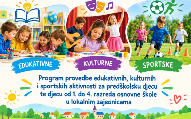 Poziv za dodjelu bespovratnih sredstava „Program provedbe edukativnih, kulturnih i sportskih aktivnosti za predškolsku djecu te djecu od 1. do 4. razreda osnovne škole u lokalnim zajednicama“